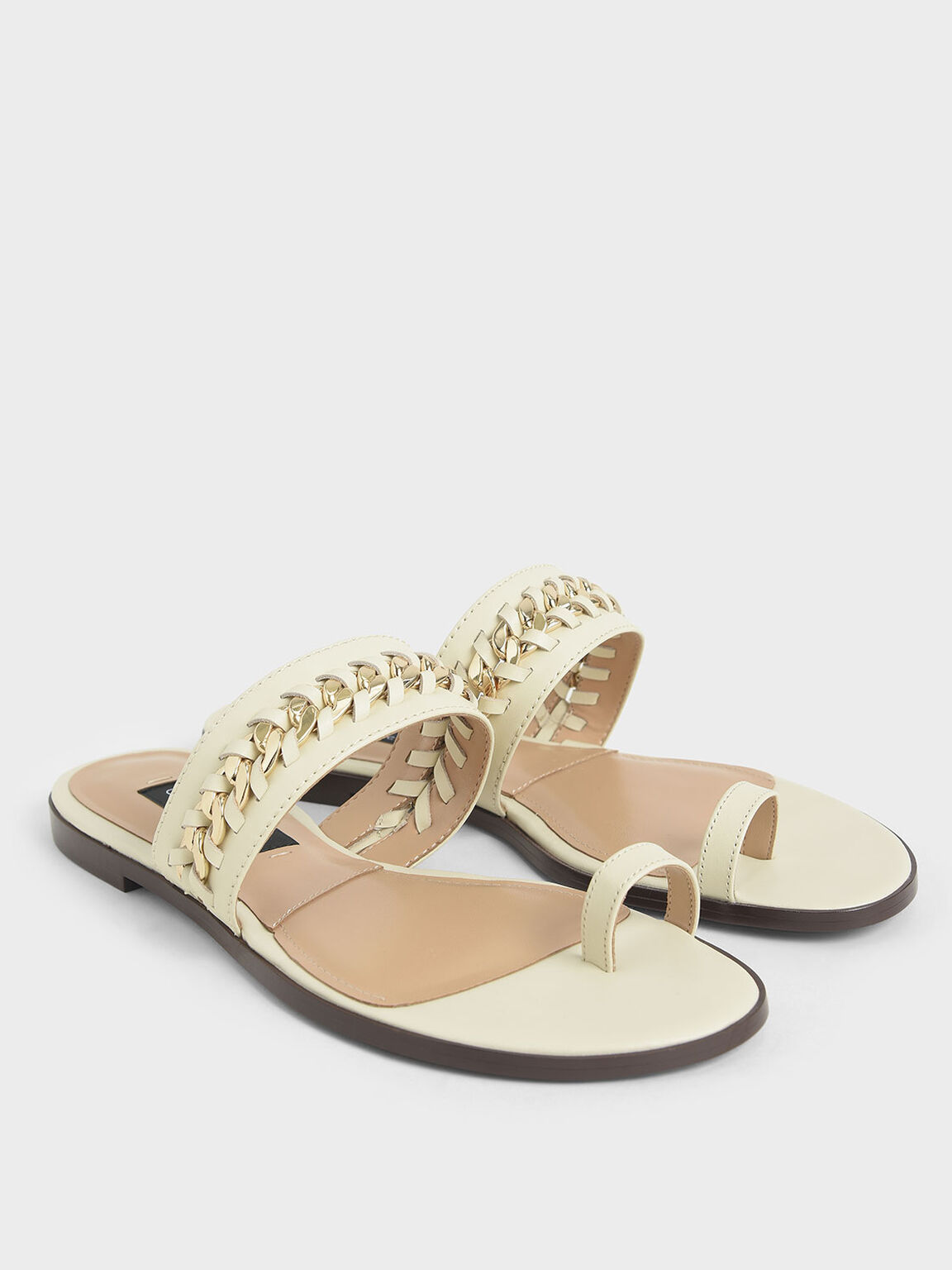 Leather Chain-Link Toe Loop Sandals, Chalk, hi-res