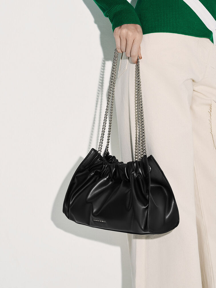 Cyrus Slouchy Chain-Handle Bag, Noir, hi-res