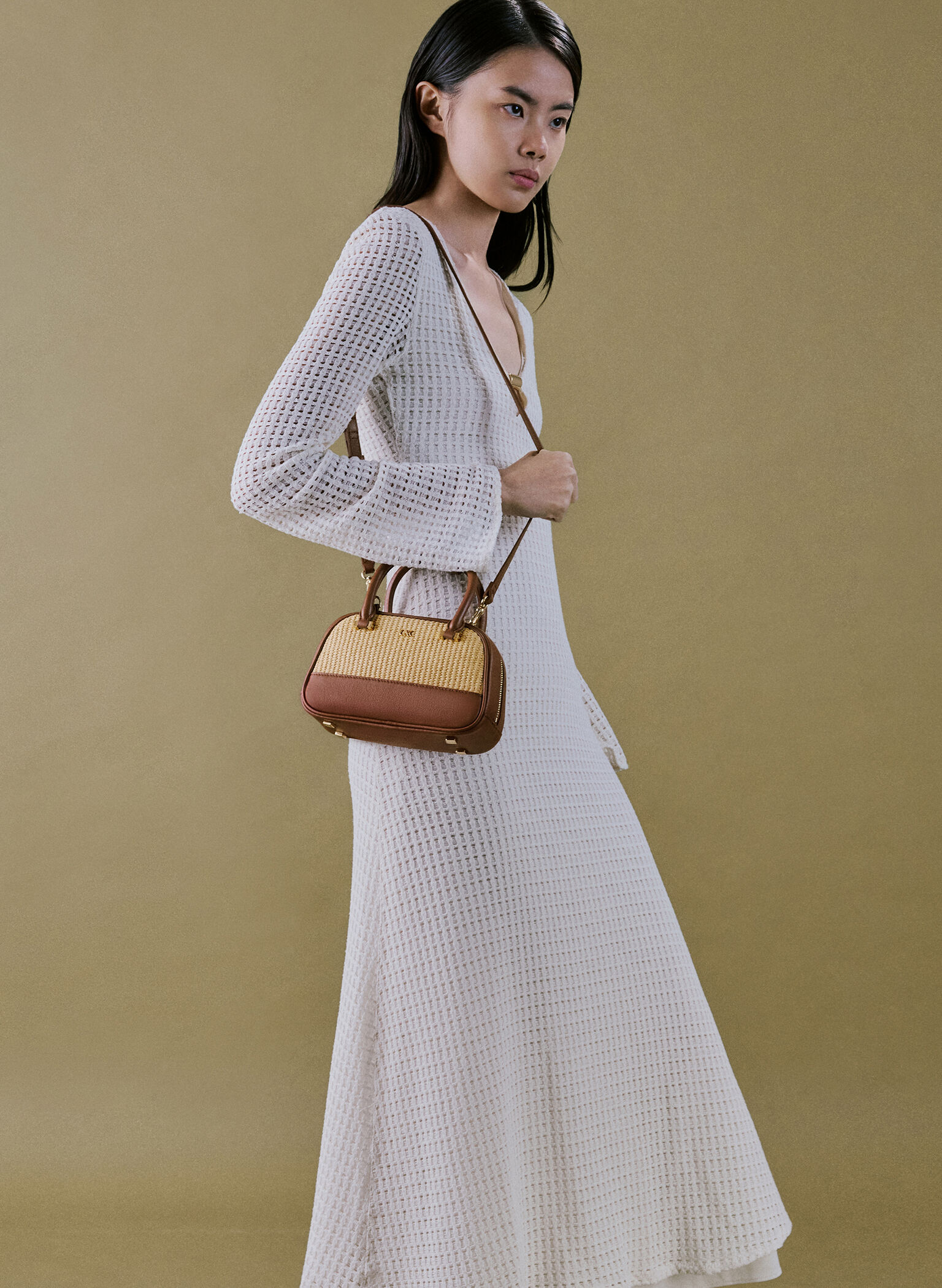 Leather & Raffia Bowling Bag, Neutral Raffia, hi-res