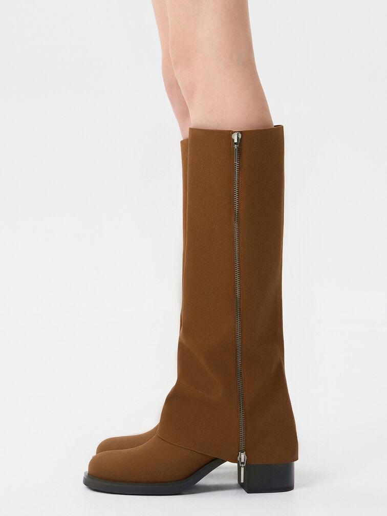 Louise Textured Side-Zip Knee-High Boots, Brown, hi-res