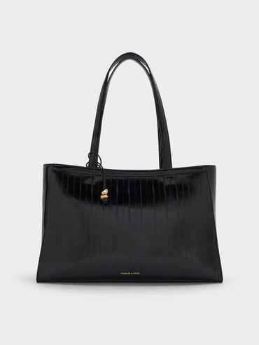 Augustine Eel-Effect Sculptural-Detail Tote Bag, Black, hi-res