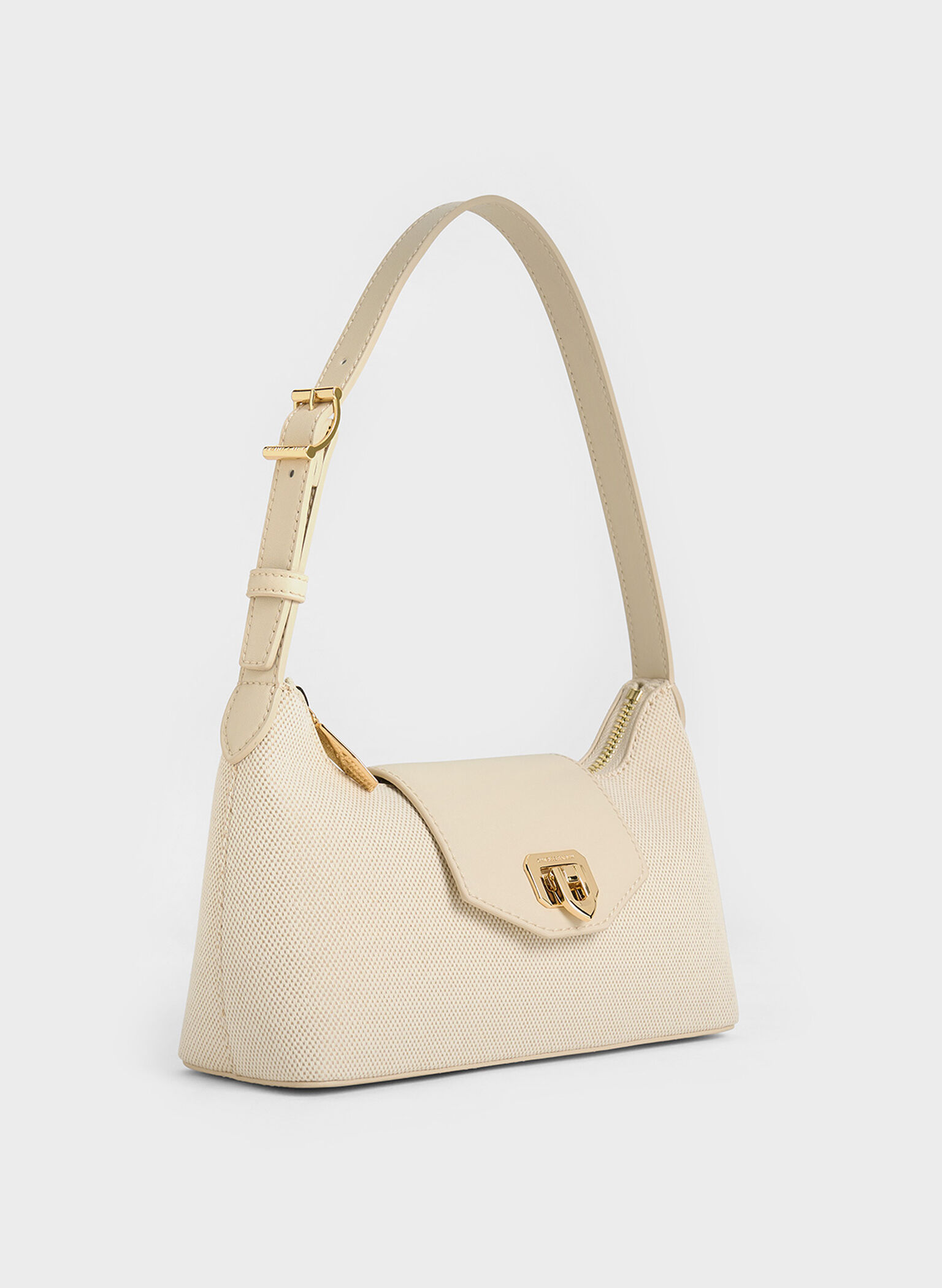 Arwen Canvas Belted Shoulder Bag, Beige, hi-res