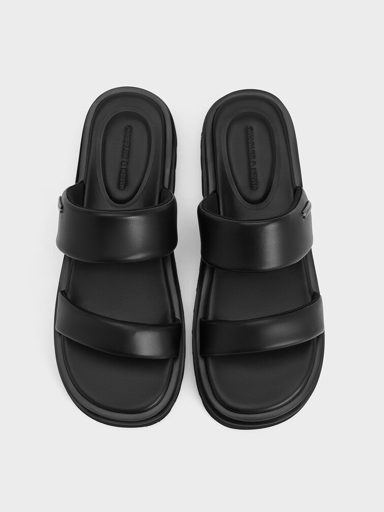 Tattie Puffy-Strap Sandals, Black, hi-res