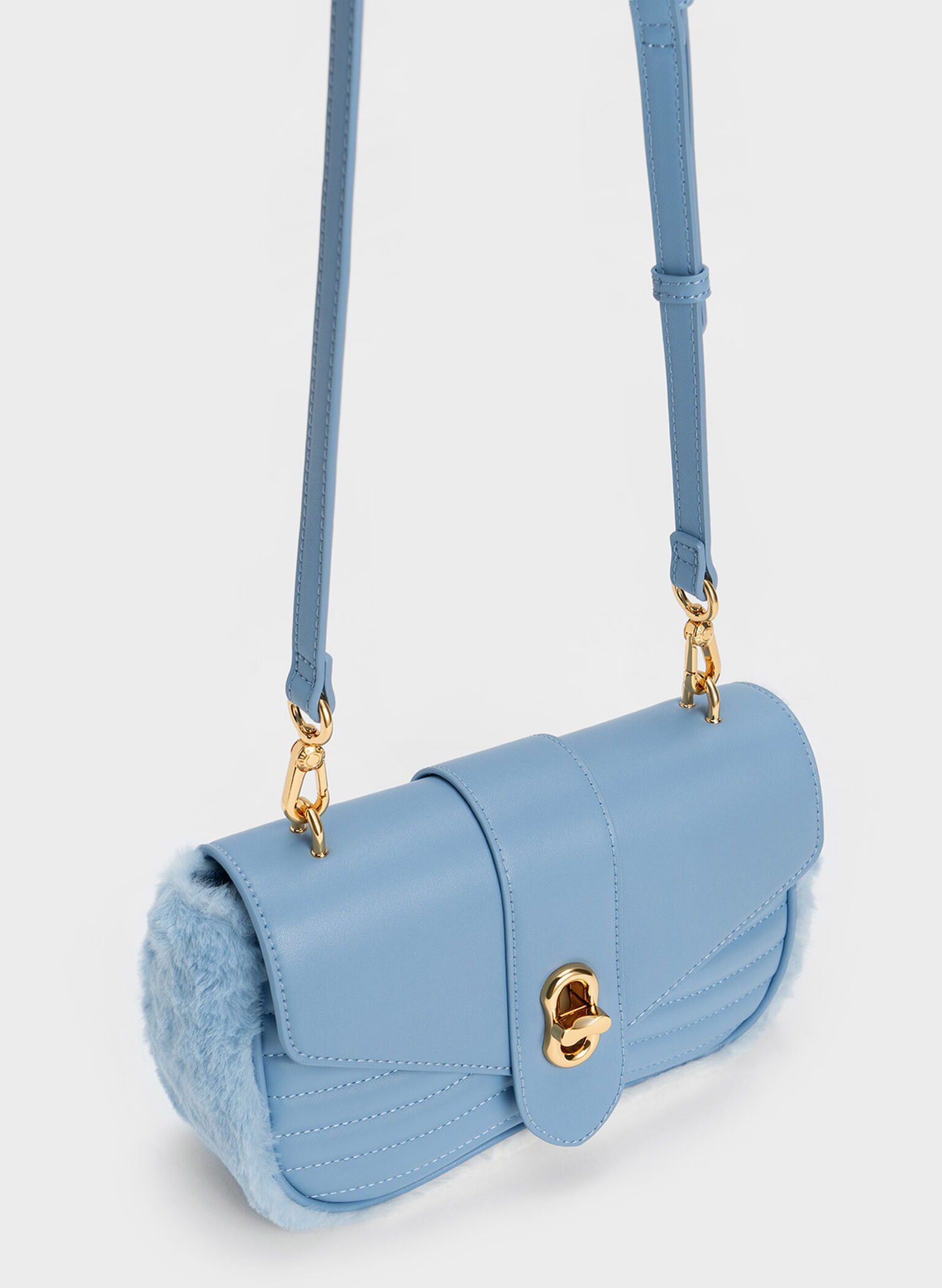 Aubrielle Fur-Trim Panelled Crossbody Bag, Light Blue, hi-res