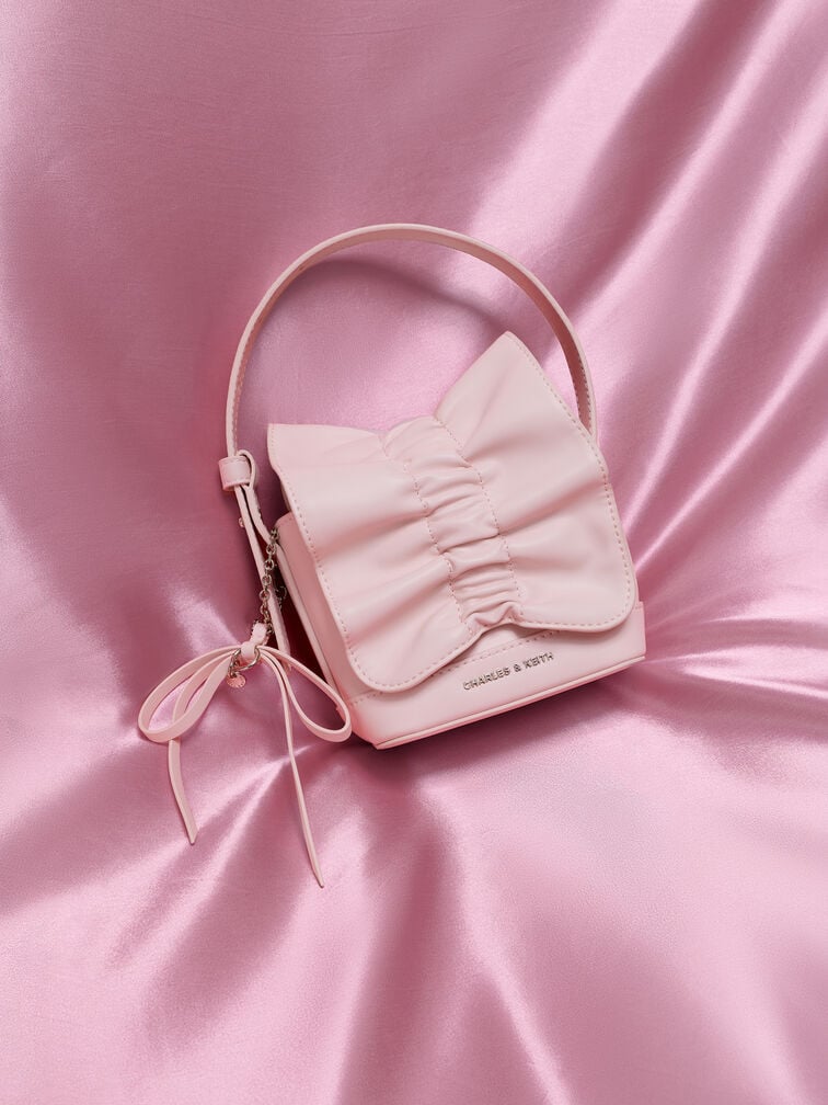 Kadee Ruched Bow-Charm Mini Bag, Cotton Candy Pink, hi-res