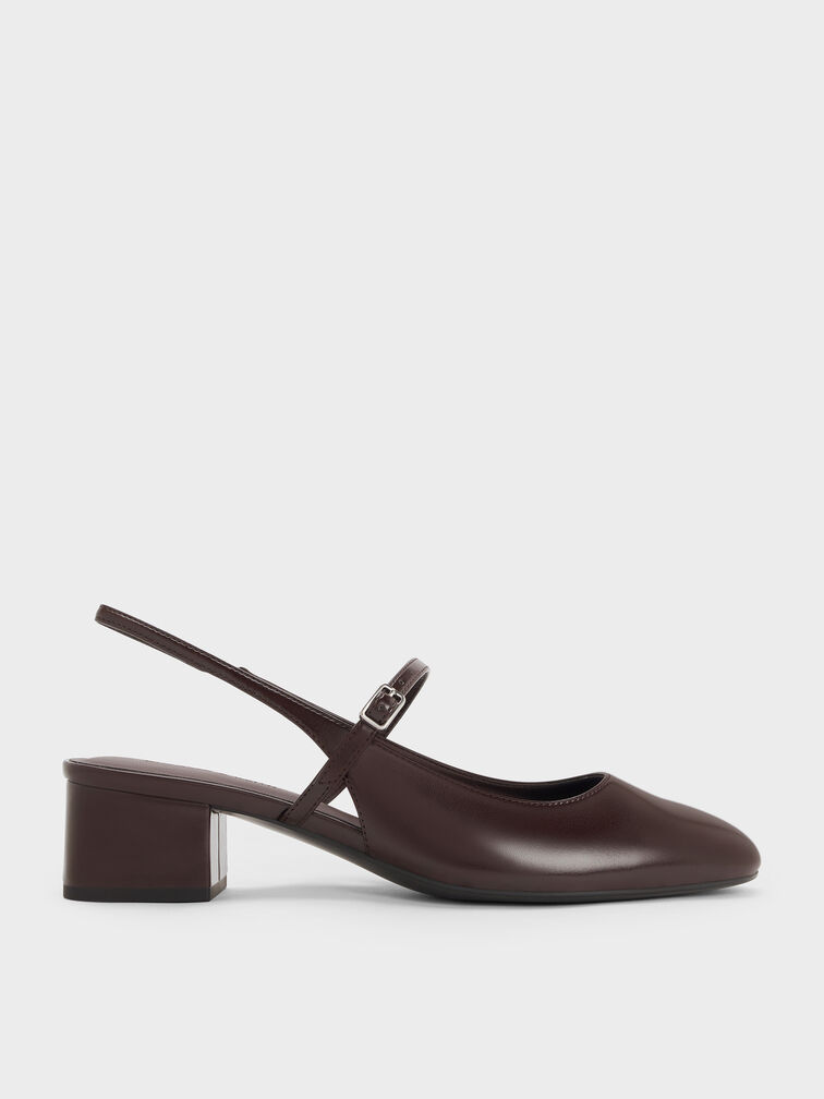 Block-Heel Slingback Mary Jane Pumps, Burgundy, hi-res