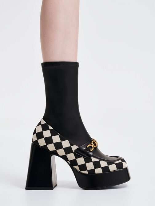 Checkered Metallic Accent Platform Ankle Boots, Multi, hi-res