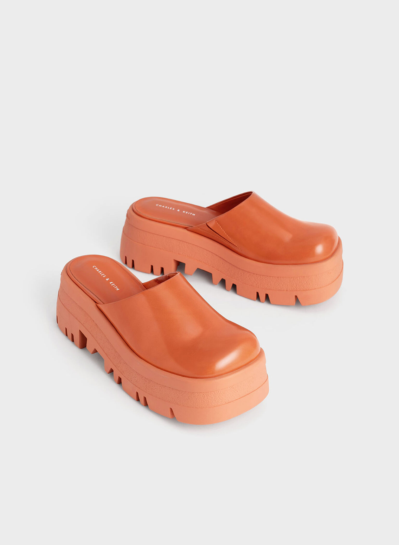 Rainier Platform Round-Toe Mules, Orange, hi-res