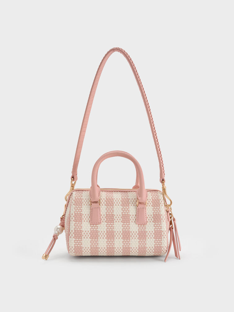 Everleigh Checkered Bowling Bag, Light Pink, hi-res