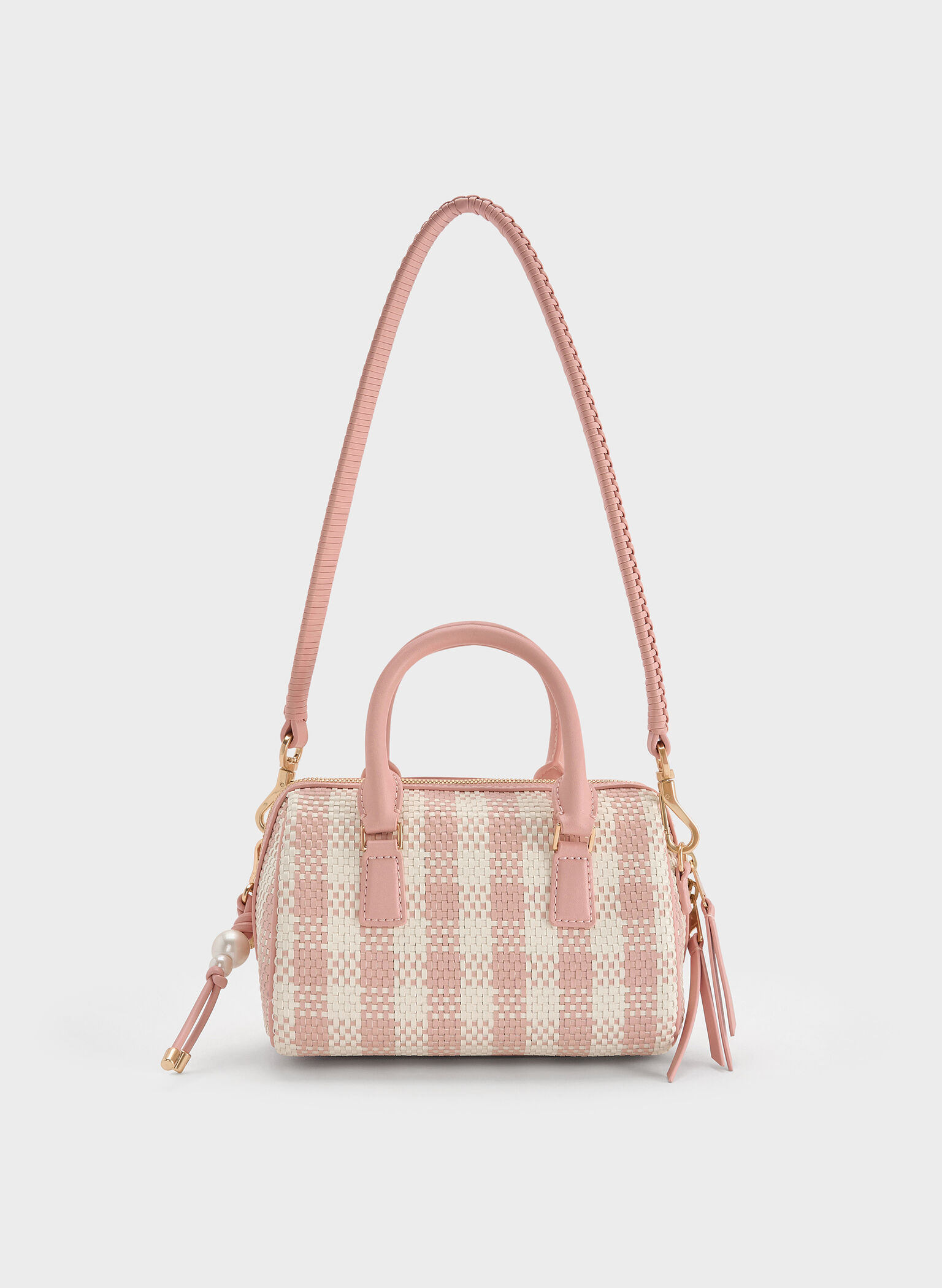 Everleigh Checkered Bowling Bag, Light Pink, hi-res