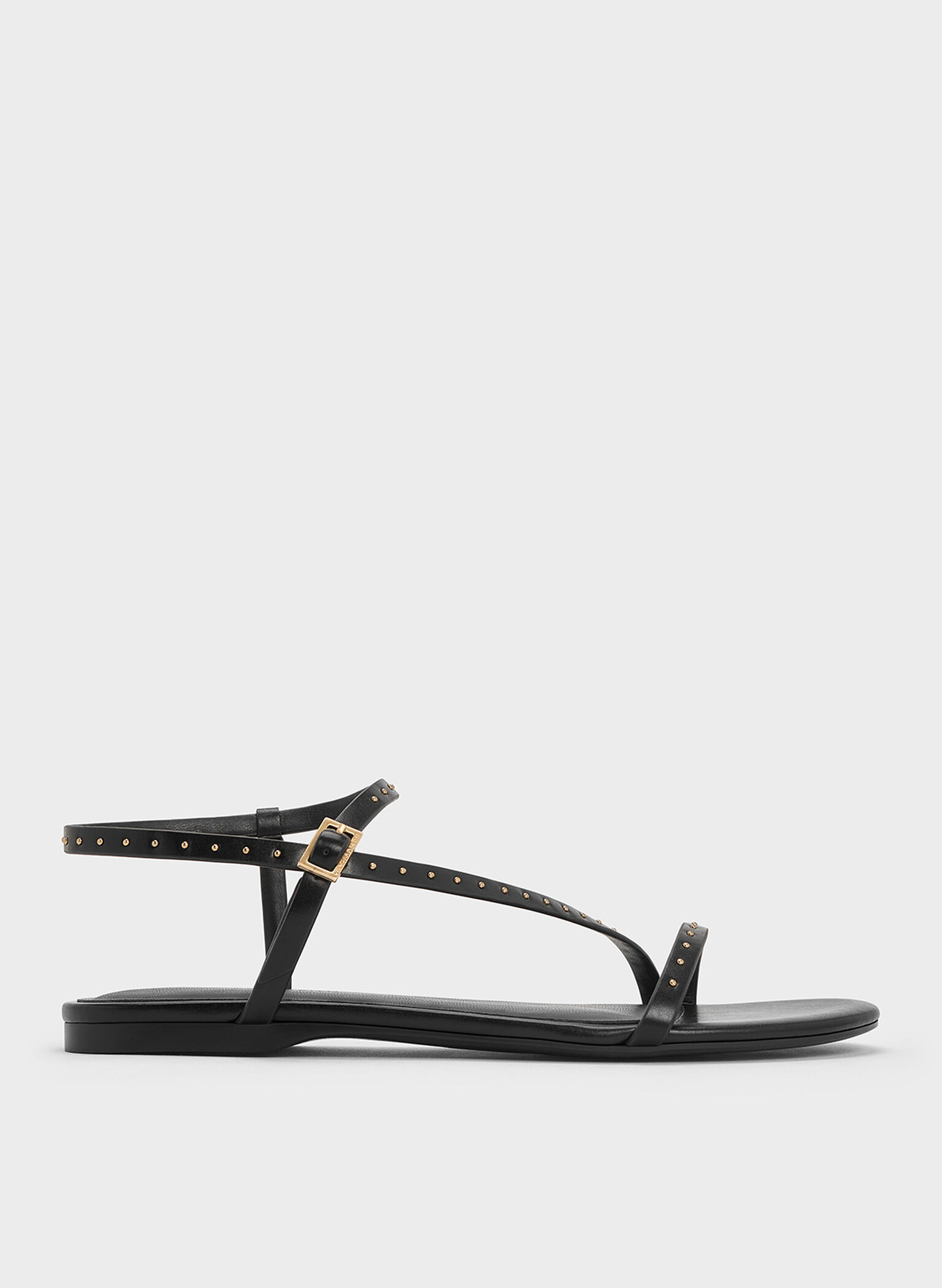 Studded Ankle-Strap Sandals, Black, hi-res