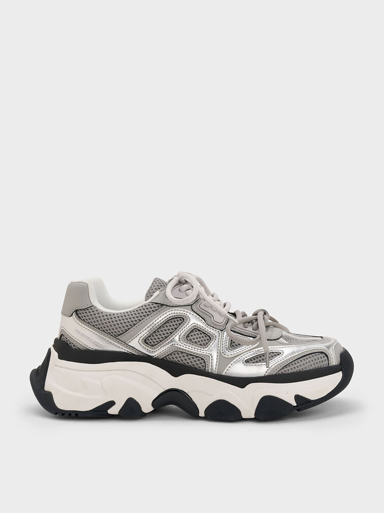 Gaskell Metallic Mesh Chunky Sneakers, Grey, hi-res