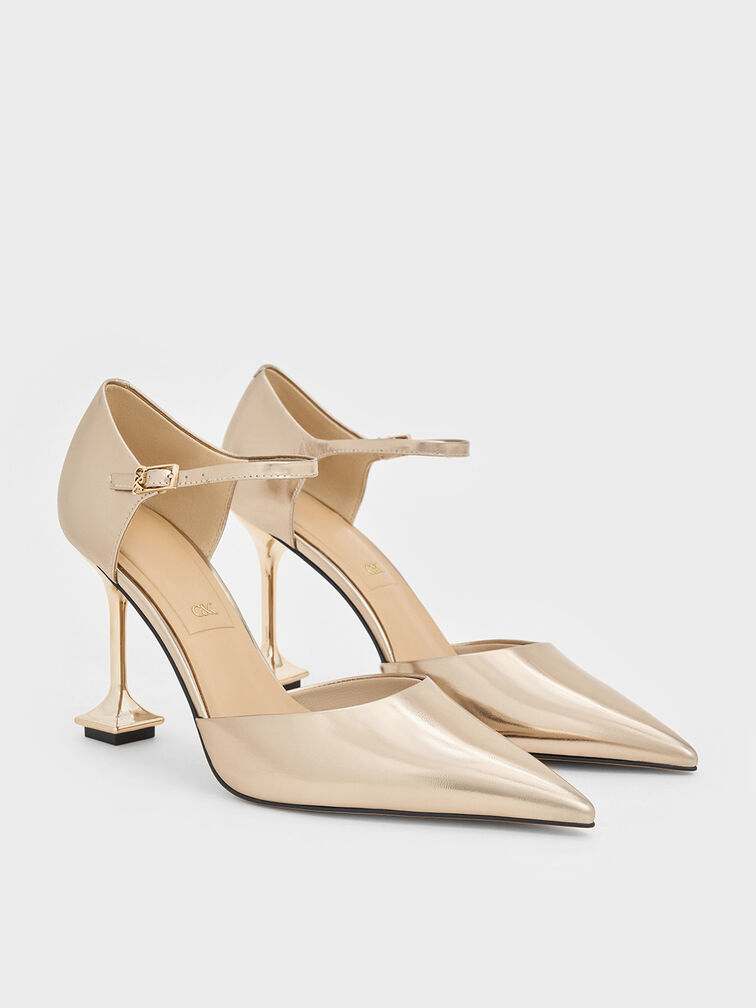 Jacqueline Leather Sculptural-Heel Pumps, Champagne, hi-res