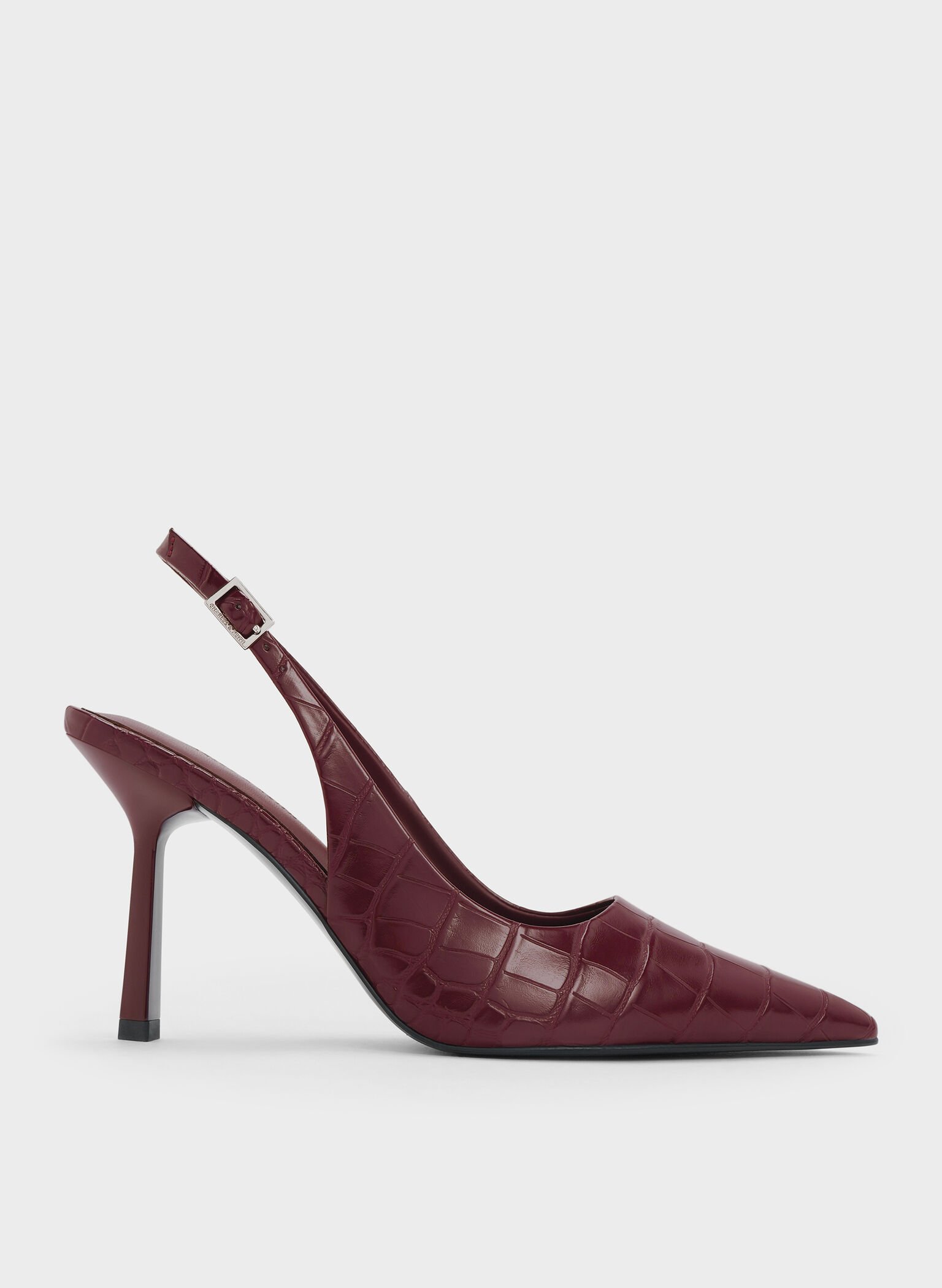 Croc-Effect Pointed-Toe Slingback Pumps, Animal Print Burgundy, hi-res
