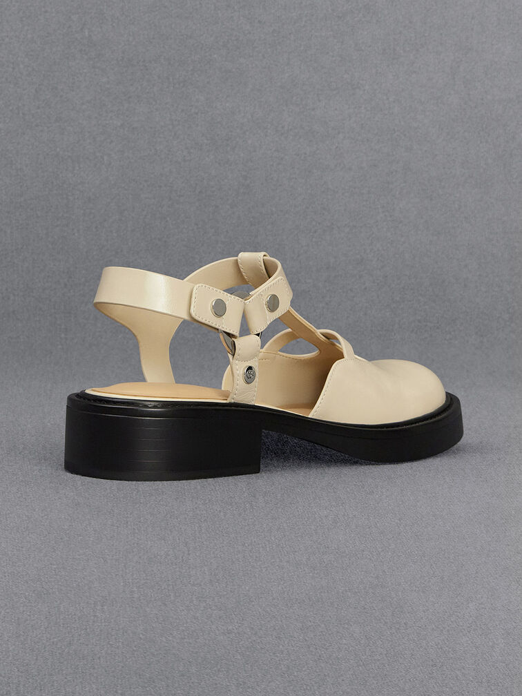 Leather Cut-Out T-Bar Mary Jane Flats, Chalk, hi-res