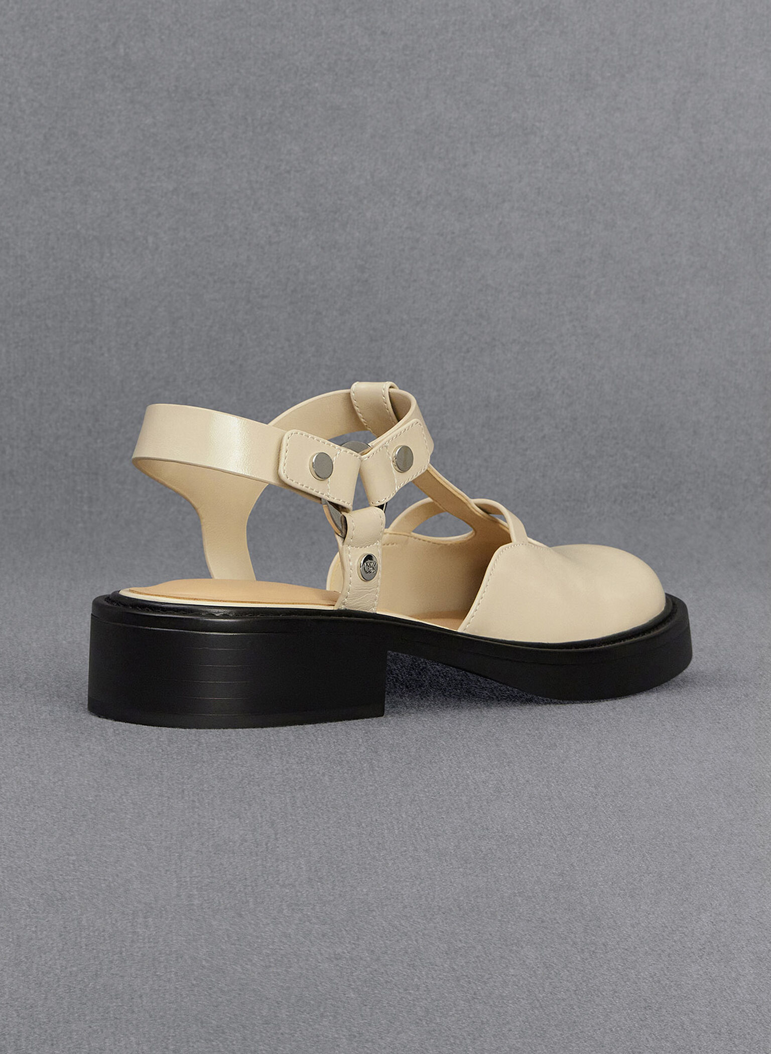 Leather Cut-Out T-Bar Mary Jane Flats, Chalk, hi-res