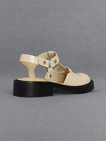 Leather Cut-Out T-Bar Mary Jane Flats, Chalk, hi-res
