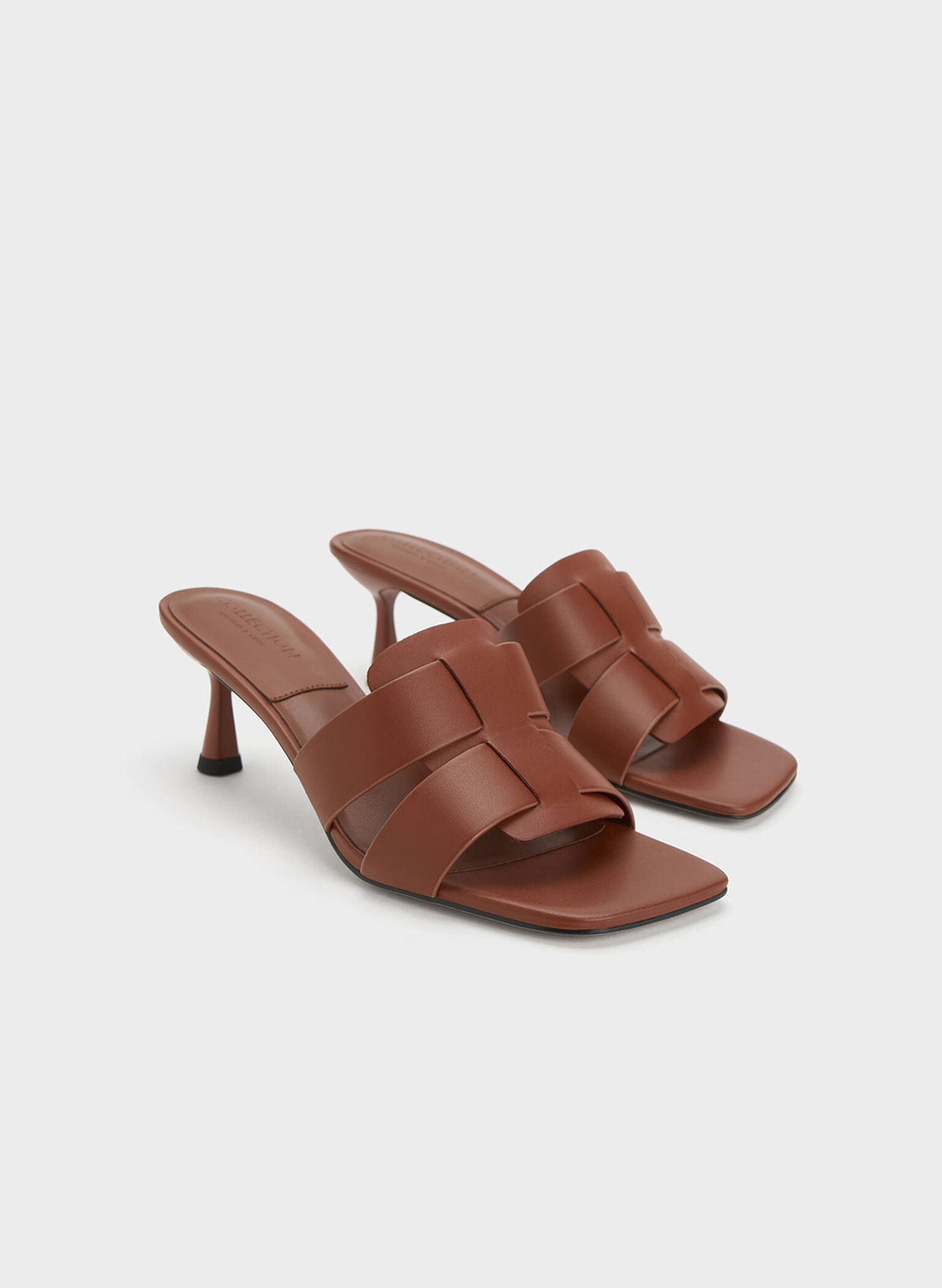 Trichelle Interwoven Leather Spool Heel Mules, Dark Brown, hi-res