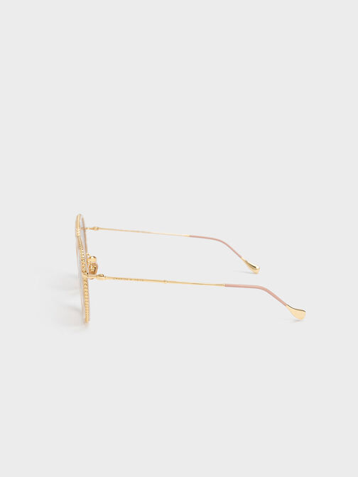 Twisted Metallic Butterfly Sunglasses, Peach, hi-res