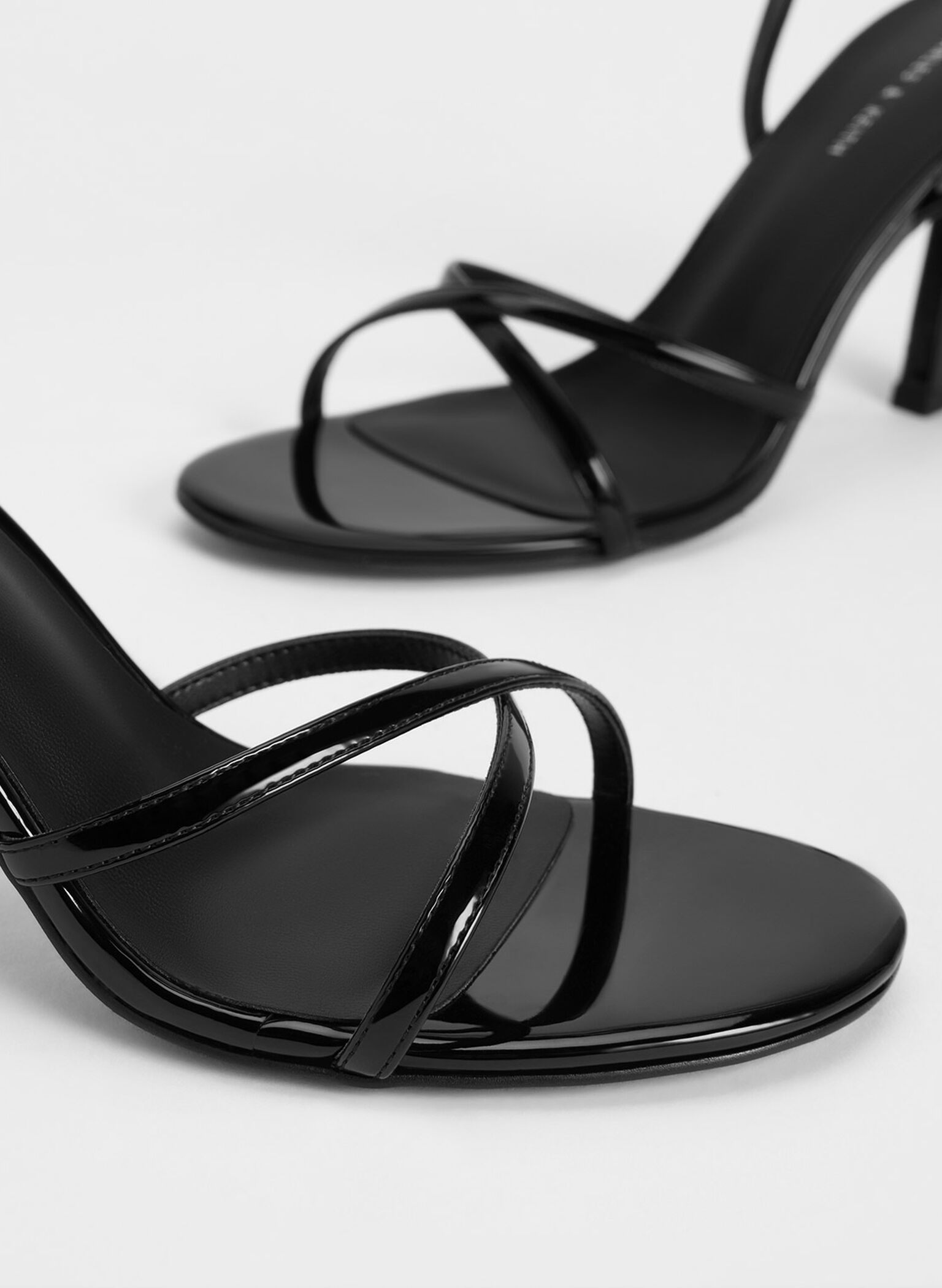 Patent Crossover-Strap Heeled Sandals, Black Patent, hi-res
