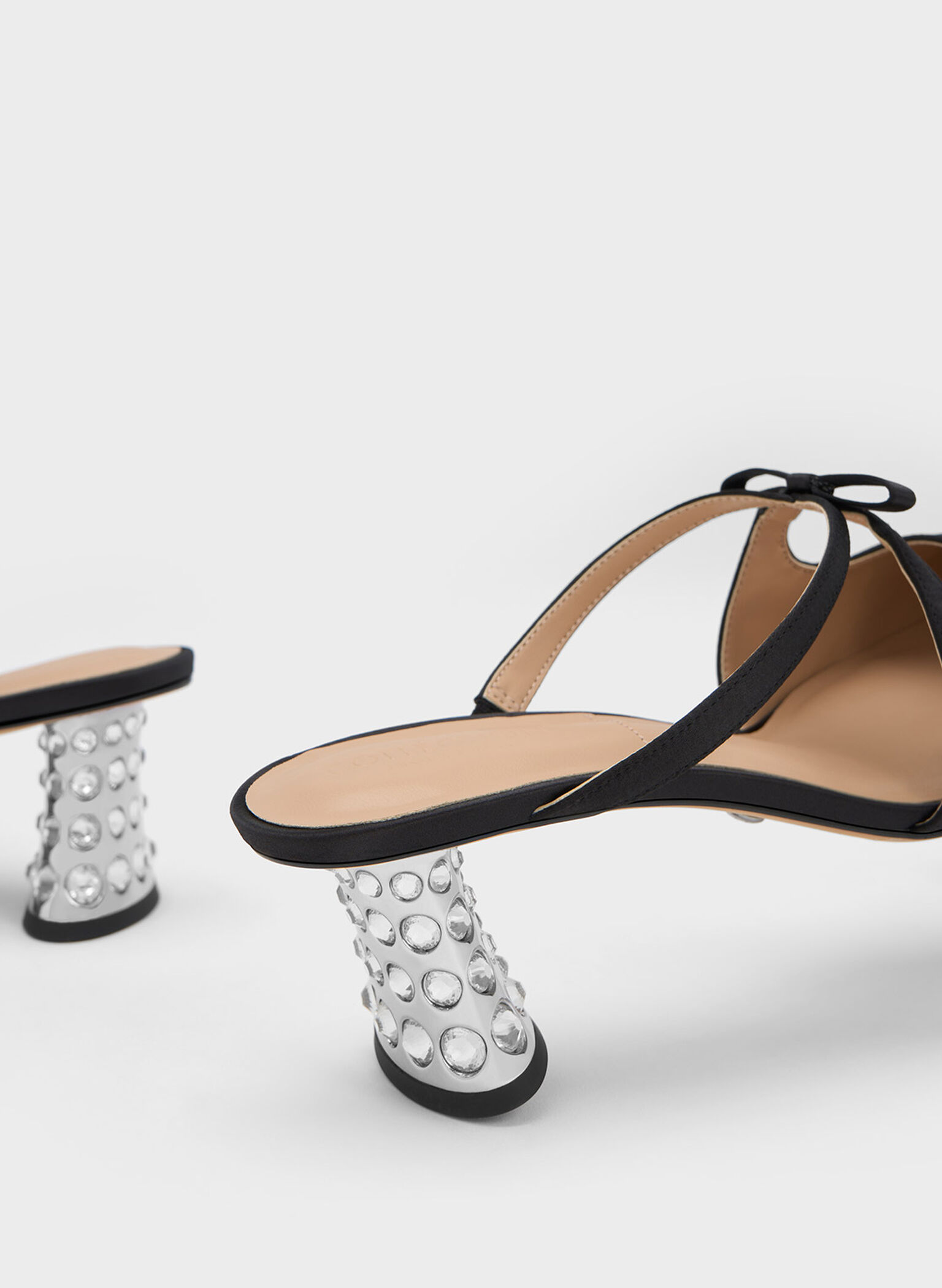 Bow Crossover Gem-Embellished Mules, Black, hi-res