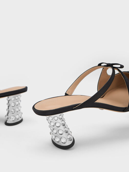 Bow Crossover Gem-Embellished Mules, Black, hi-res
