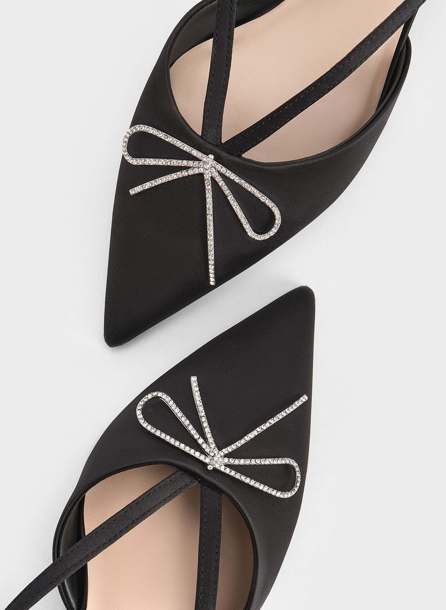 Recycled Polyester Crystal-Bow Kitten-Heel Slingback Pumps, Black Textured, hi-res