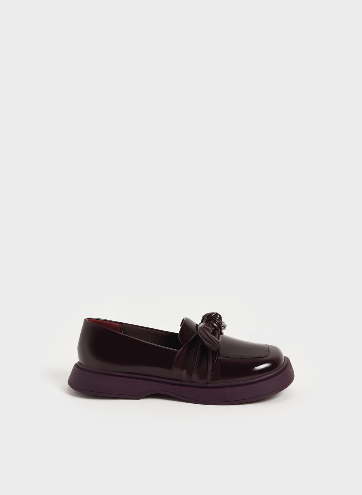 Girls' Patent Bow Loafers, Maroon, hi-res