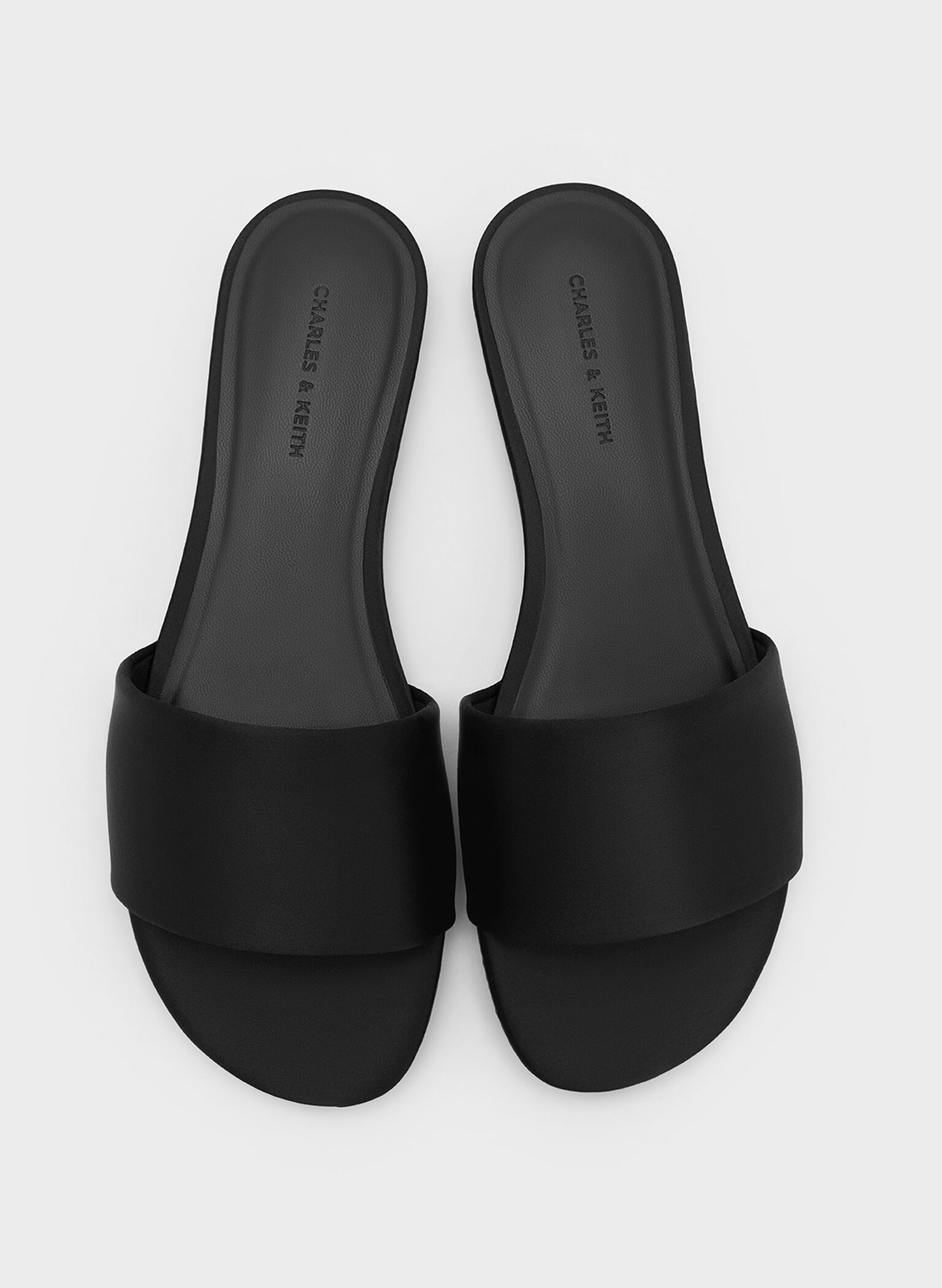 Satin Slide Sandals, Black Textured, hi-res