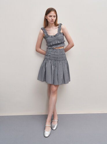 Buckled-Strap Trapeze-Heel Mules, Silver, hi-res