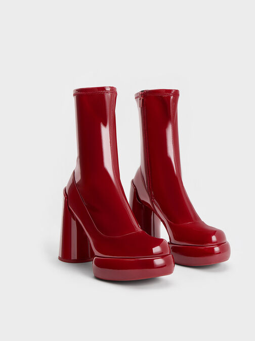 Darcy Patent Platform Ankle Boots, Red, hi-res