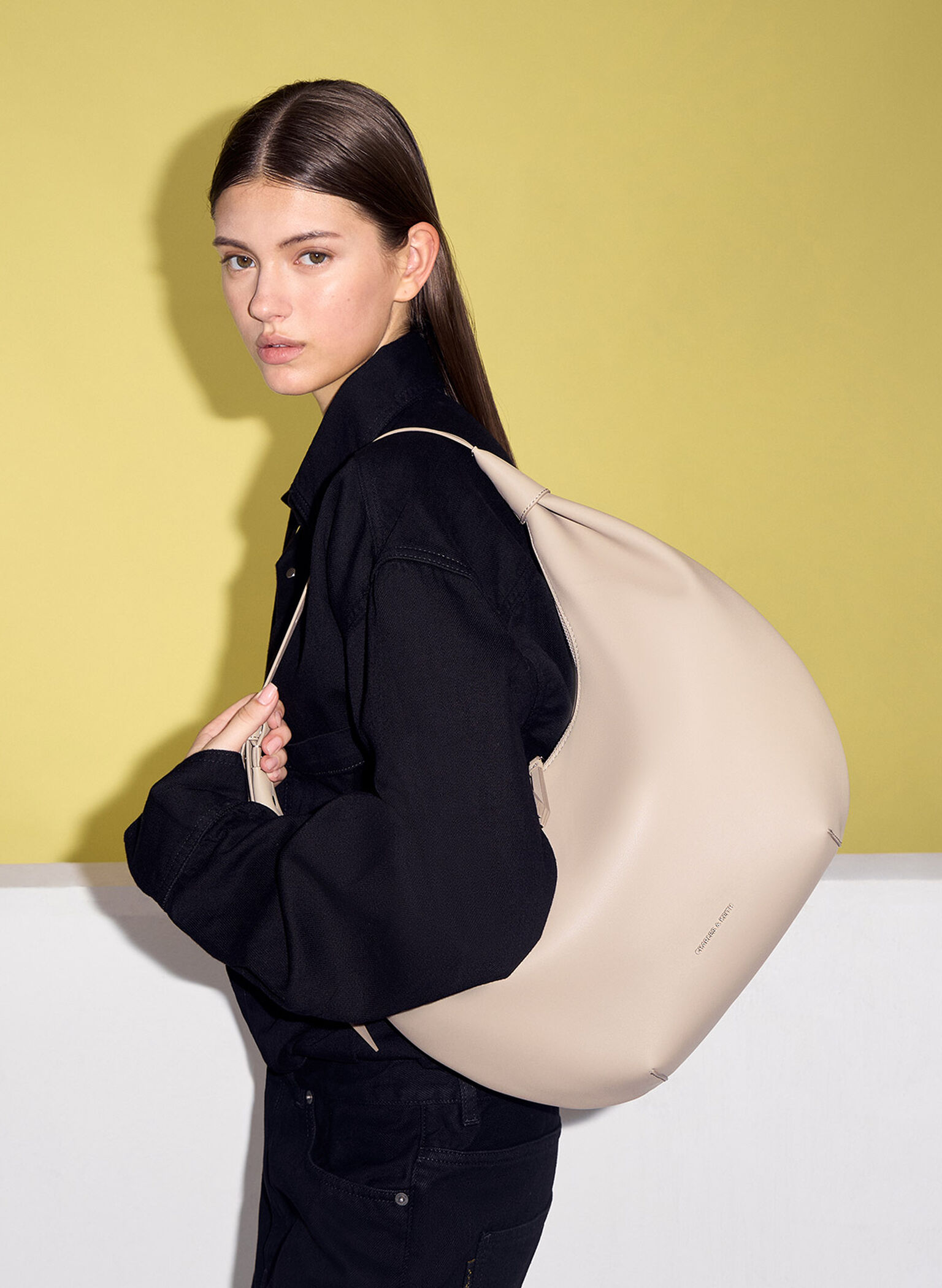 Odella Curved Hobo Bag, Taupe, hi-res