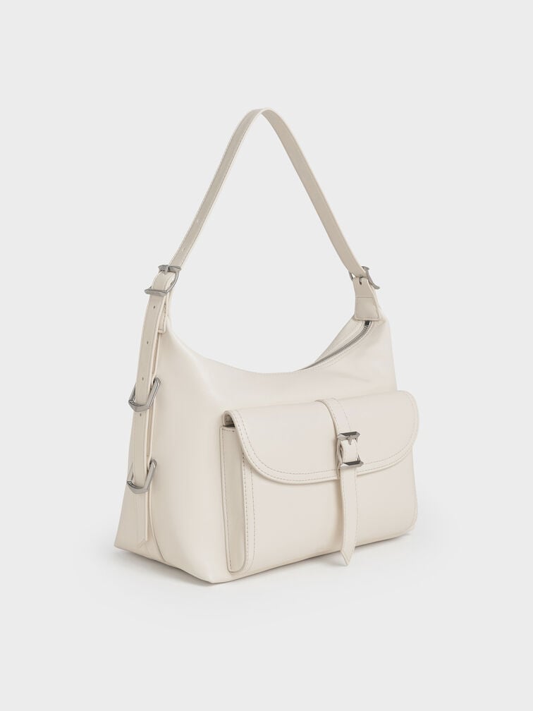 Bryna Belted Hobo Bag, Cream, hi-res
