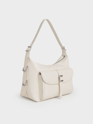 Bryna Belted Hobo Bag, Cream, hi-res