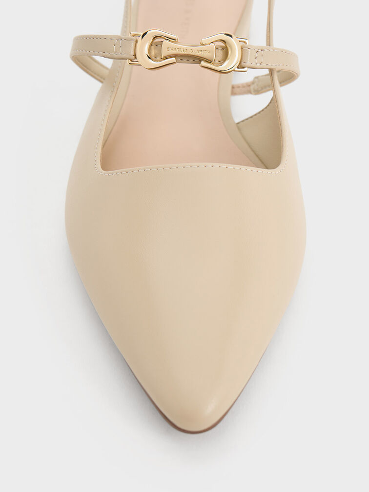 Trifina Metallic-Accent Pointed-Toe Slingback Flats, Taupe, hi-res