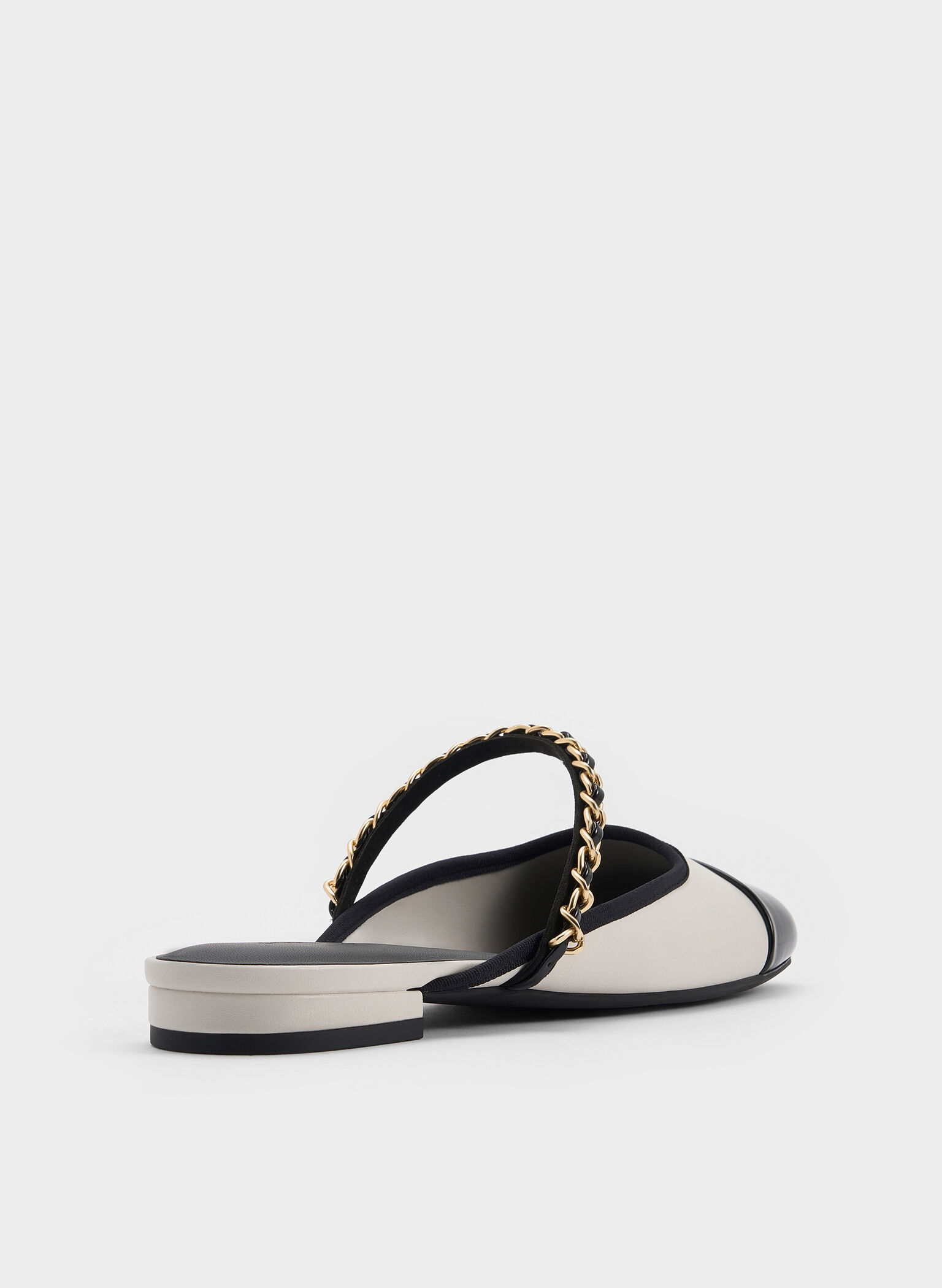 Patent Two-Tone Chain-Strap Mules, White, hi-res
