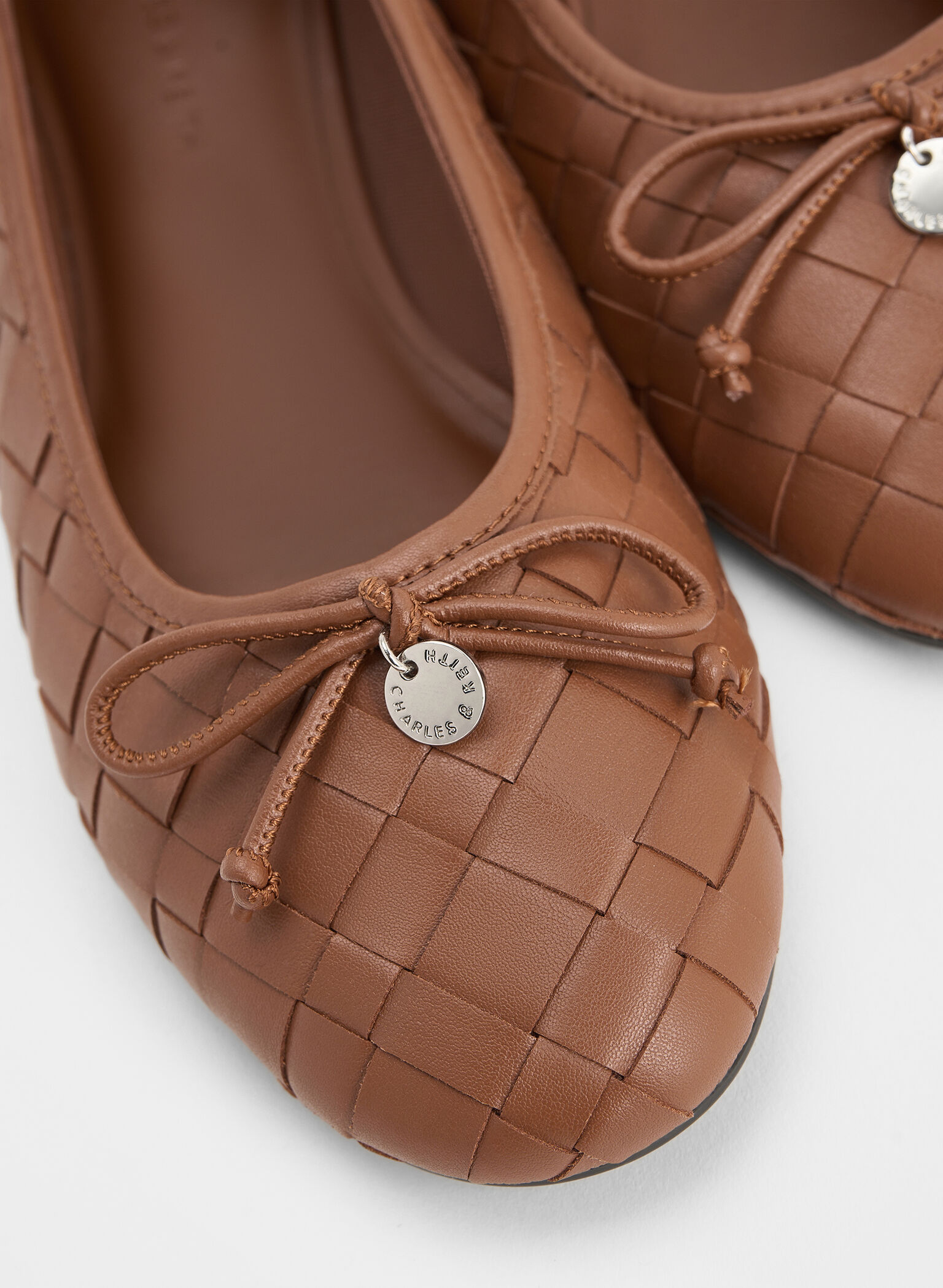 Woven Bow Ballet Flats, Brown, hi-res