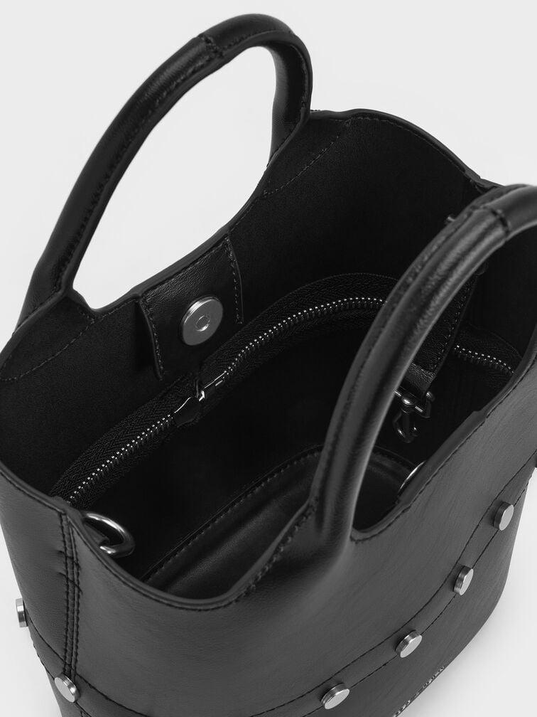 Bobbie Studded Convertible Two-Way Bucket Bag, Noir, hi-res