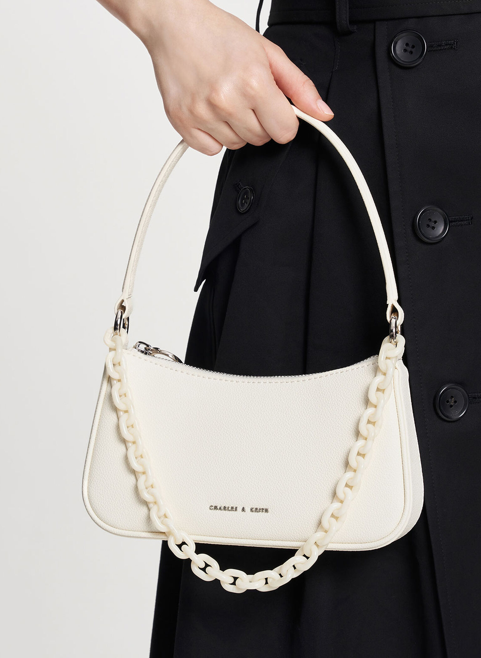 Alcott Scarf Chain-Link Shoulder Bag, Cream, hi-res