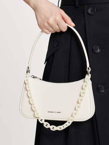 Alcott Scarf Chain-Link Shoulder Bag, Cream, hi-res