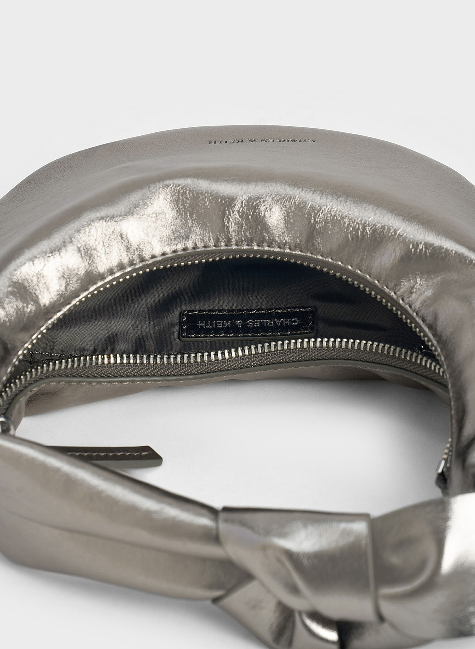 Micro Toni Knotted Crescent Hobo Bag, Pewter, hi-res