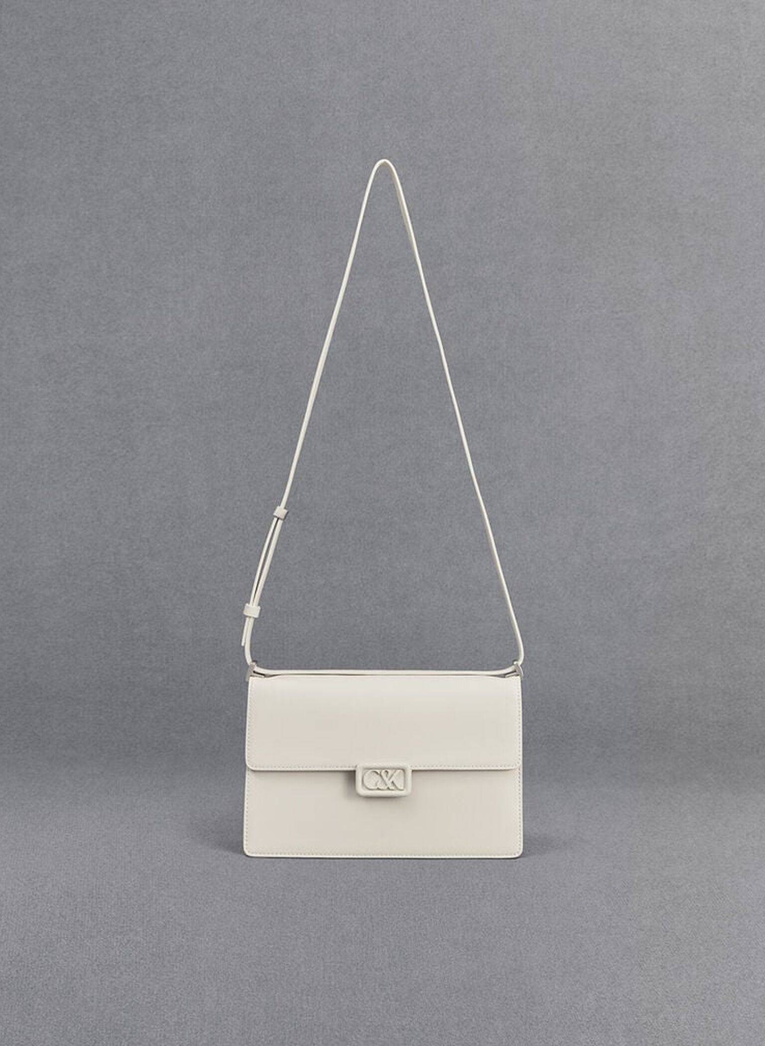 Leather Shoulder Bag, White, hi-res