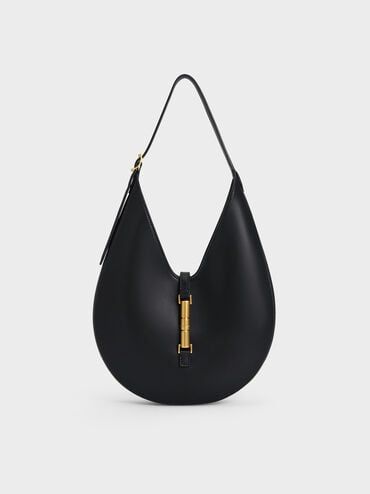 Cesia Metallic-Accent Hobo Bag, Black, hi-res