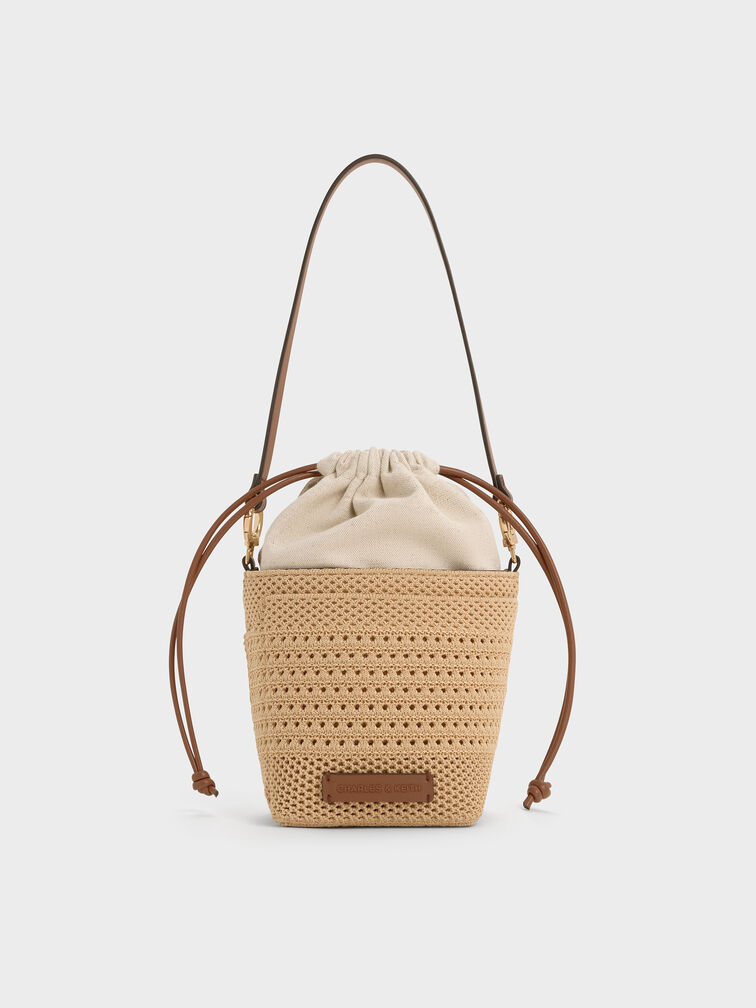 Girls' Ida Knitted Bucket Bag, Beige, hi-res