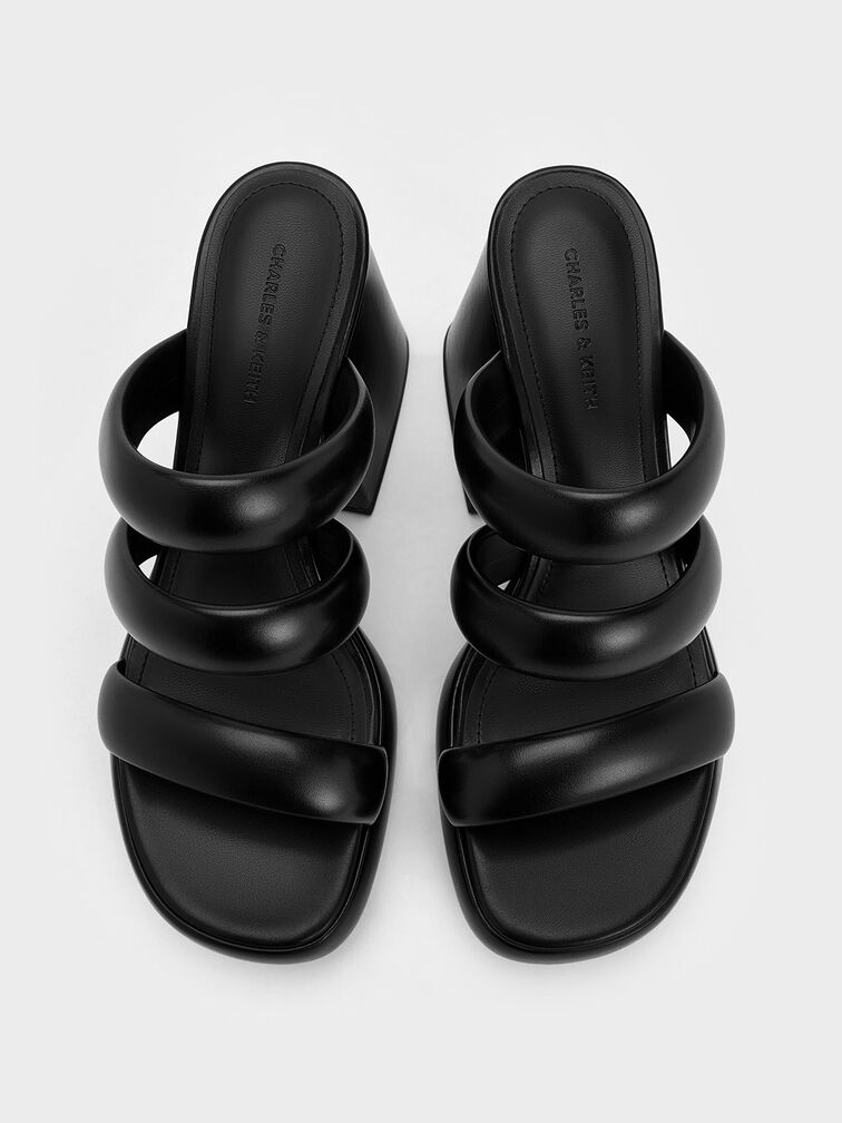 Tattie Puffy-Strap Platform Mules, Black, hi-res