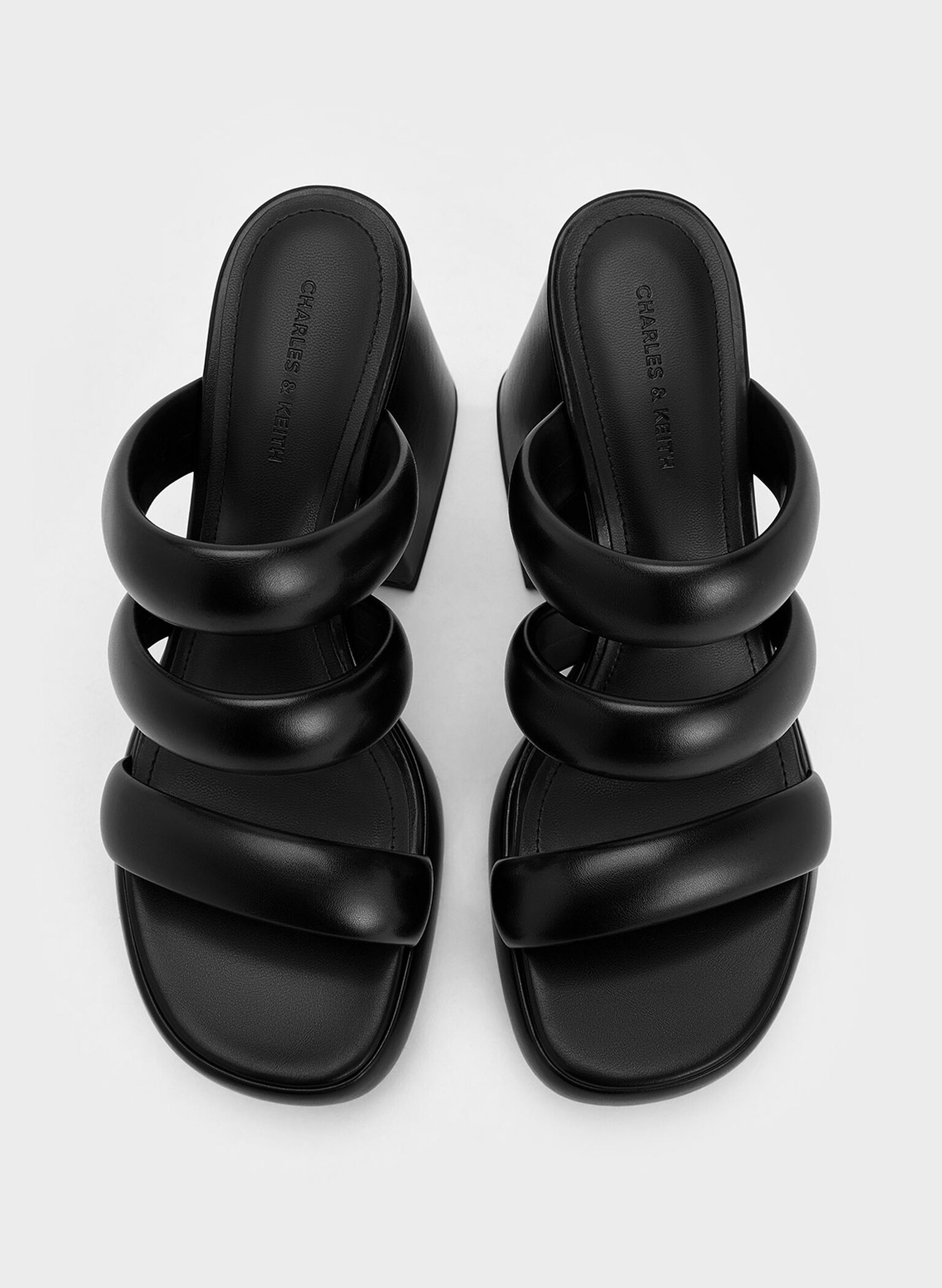 Tattie Puffy-Strap Platform Mules, Black, hi-res