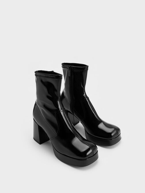 Patent Crinkle-Effect Block-Heel Boots, Black Patent, hi-res