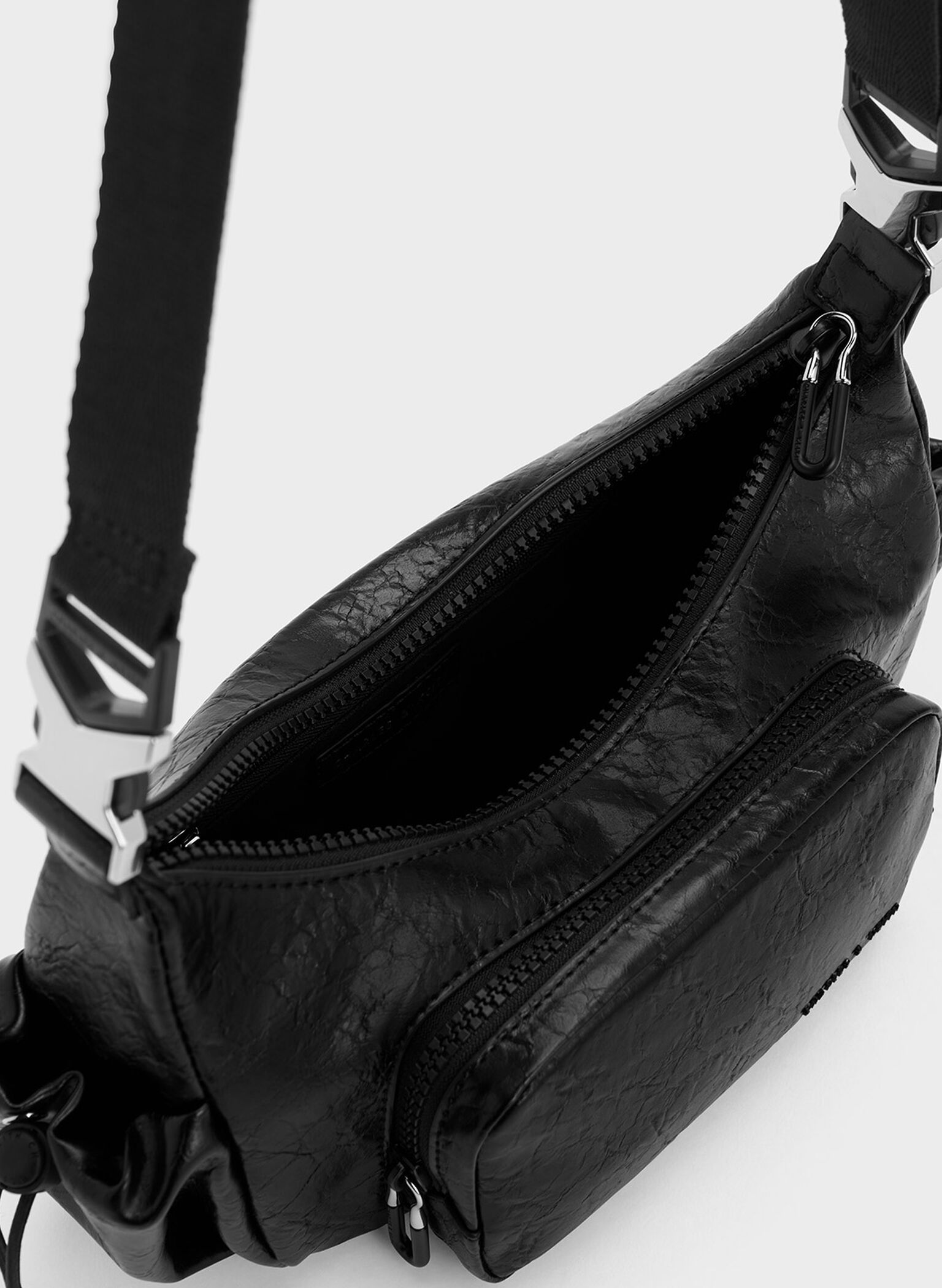 Soleil Crinkle-Effect Shoulder Bag, Noir, hi-res