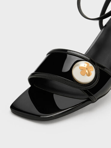 Pearl-Embellished Patent Sandals, Black Patent, hi-res