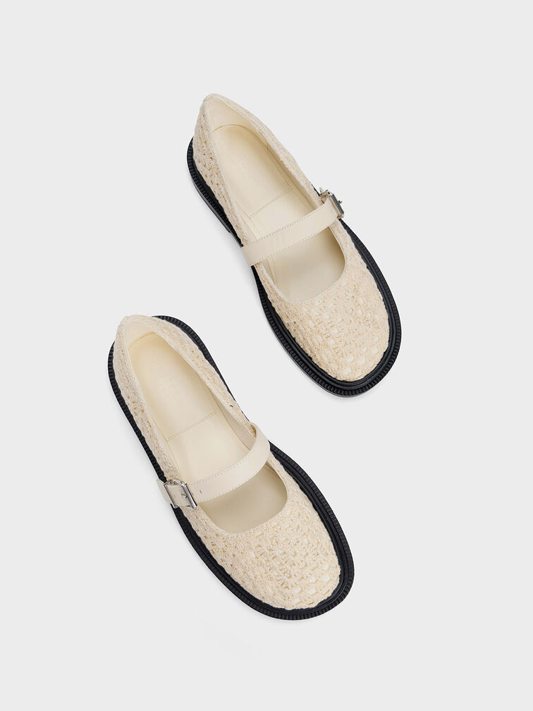 Fable Crochet & Leather Mary Janes, Chalk, hi-res